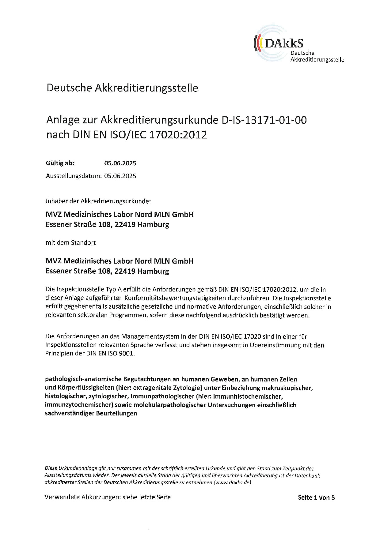 Anlage zur Akkreditierungsurkunde DAkkS